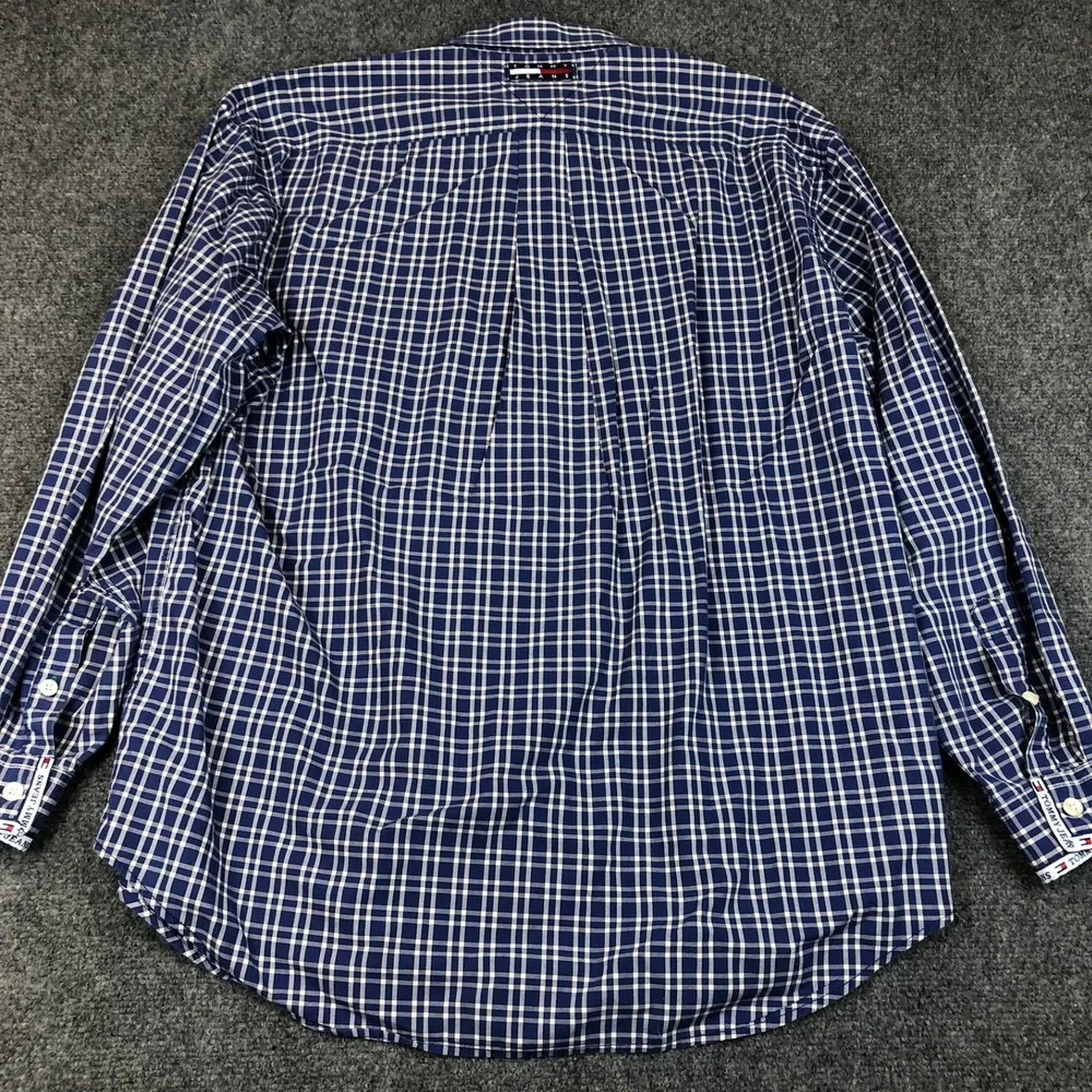 Tommy Jeans Mens Button Down Shirt Long‎ Sleeve Plaid Blue White Size L